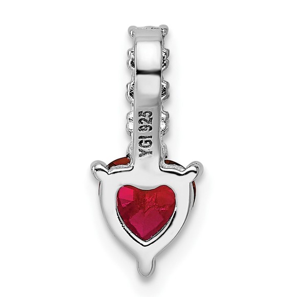 Sterling Silver Created Ruby July Birthstone & CZ Heart Necklace Charm Pendant - Picture 4 of 4